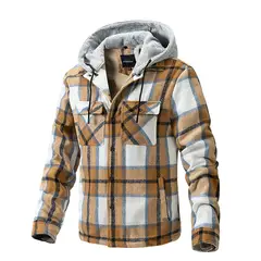 TIOZONEY - Chaqueta a cuadros con gorro para hombre - Amarillo