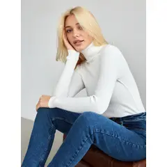 TIOZONEY - Sweater De Cuello Alto Mujer - Blanco