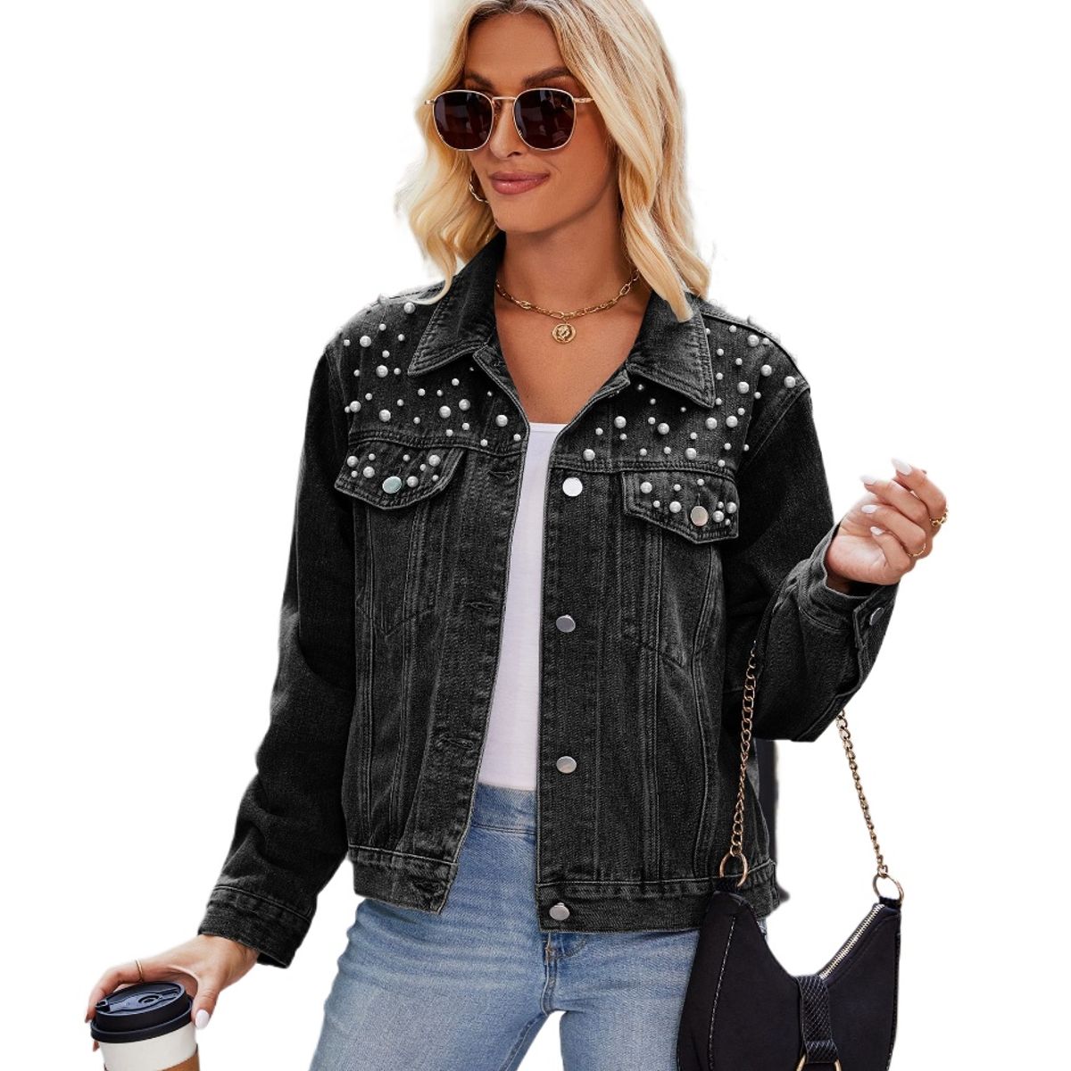 TIOZONEY - Chaqueta de Jeans Mujer -Azul