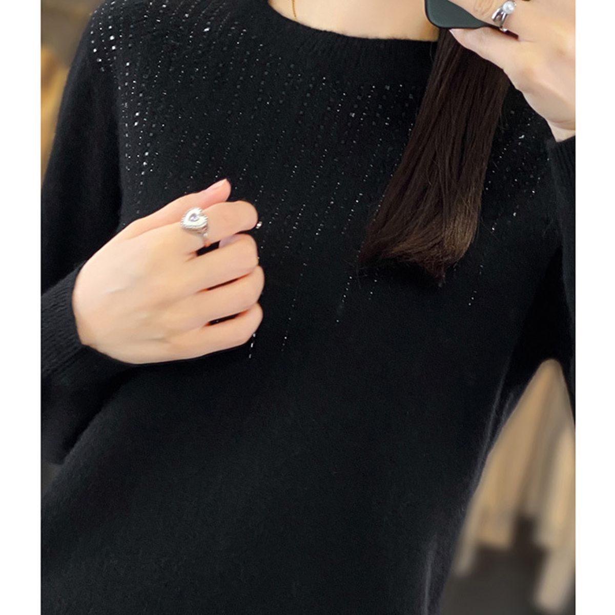 TIOZONEY - Suéter de cuello medio alto para mujeres - Negro