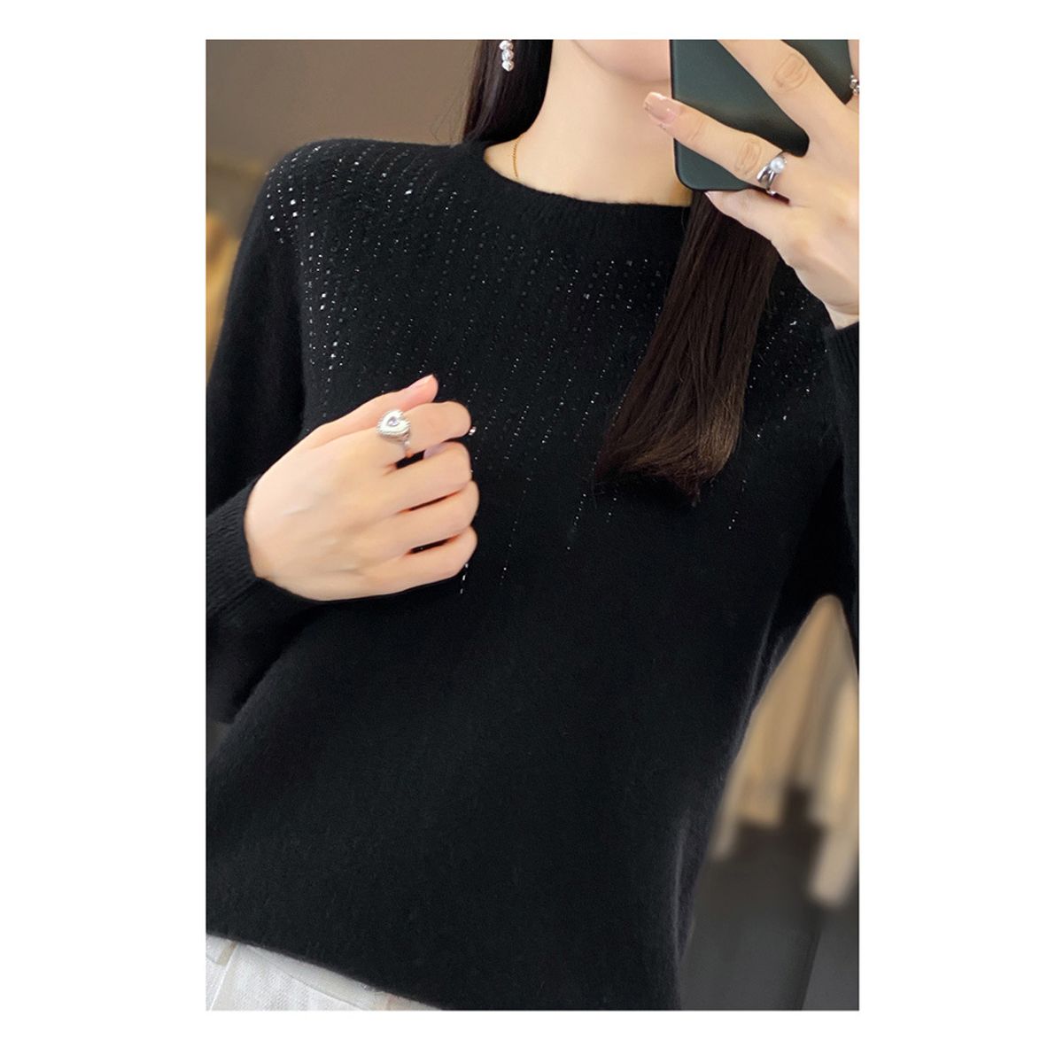 TIOZONEY - Suéter de cuello medio alto para mujeres - Negro