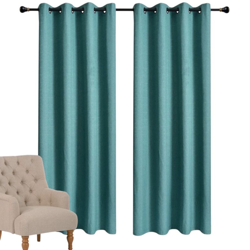 GENERICO - Cortina Blackout Engomado Termica Tela Lino 140x220 Color Turquesa