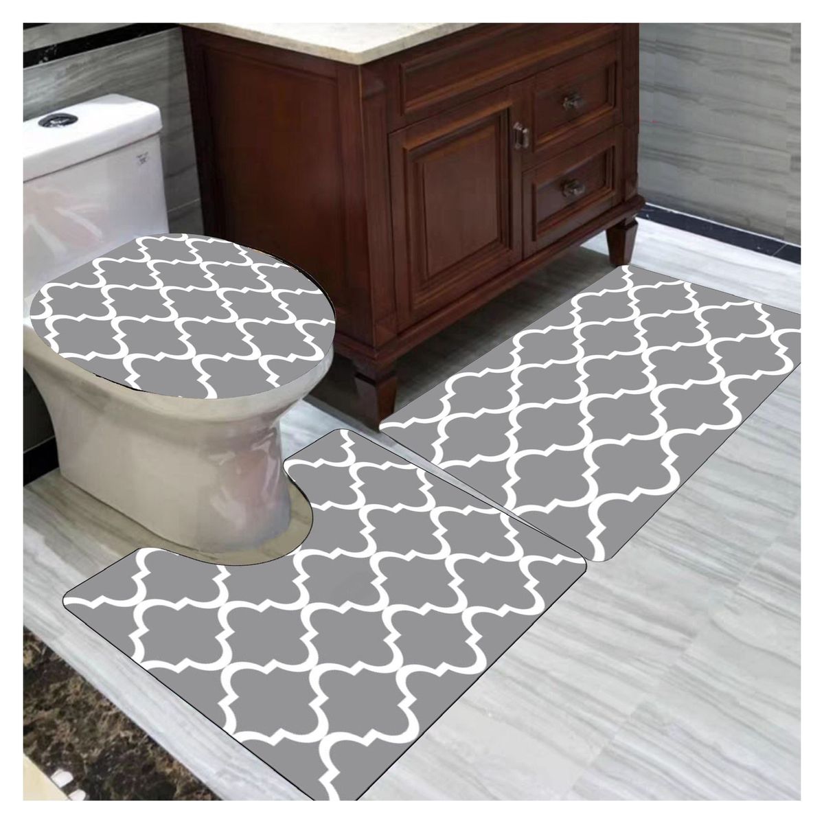 GENERICO - Juego de Baño de 3 Piezas Gris Blanco