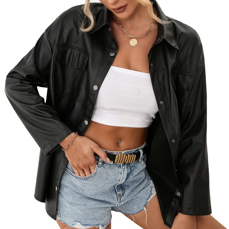TIOZONEY - Chaqueta de cuero slim fit para mujer