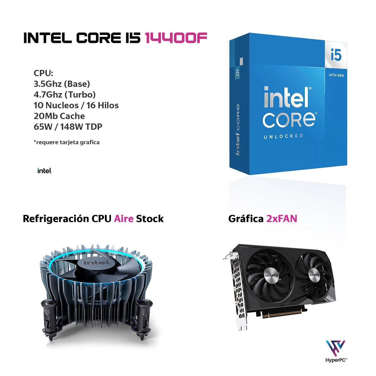 HYPERPC - PC GAMER INTEL CORE i5 14400 16Gb 500Gb RTX 3050 WiFi