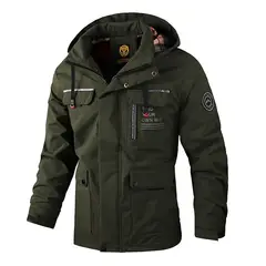 TIOZONEY - Chaqueta con gorro y cuello para hombre - Verde