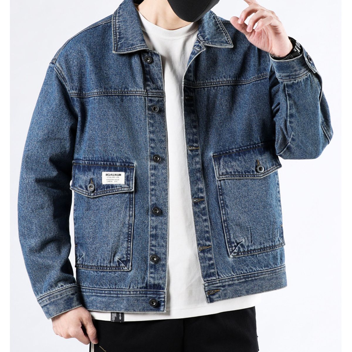 TIOZONEY - Chaqueta jeans de manga larga para Hombre