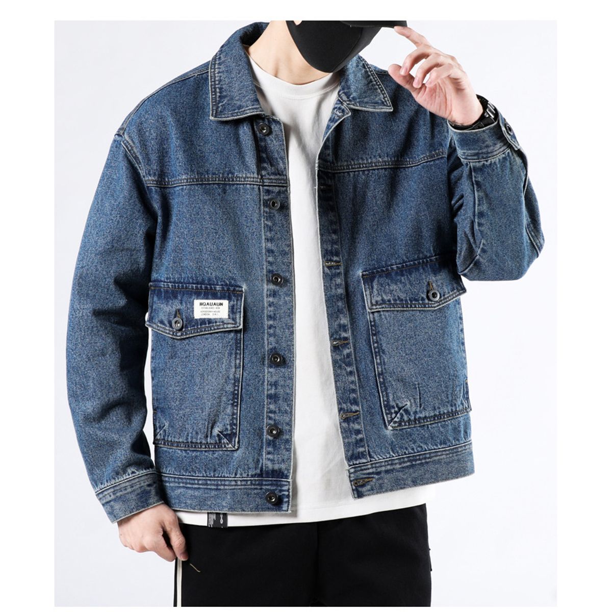 TIOZONEY - Chaqueta jeans de manga larga para Hombre