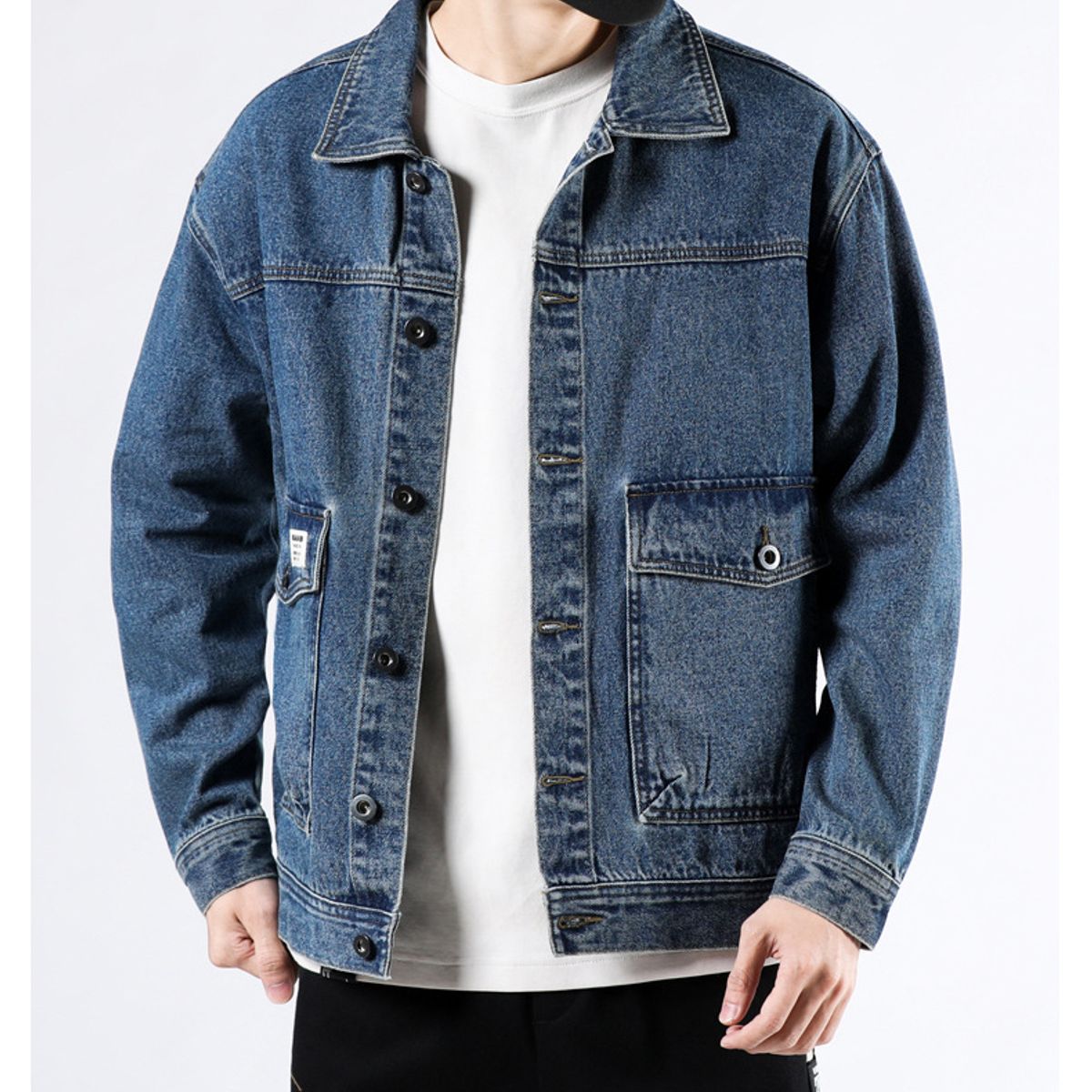 TIOZONEY - Chaqueta jeans de manga larga para Hombre