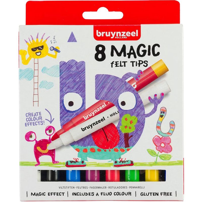 BRUYNZEEL - Set 8 Marcadores de Color Mágicos Felt-Tips Niños Bruynzeel
