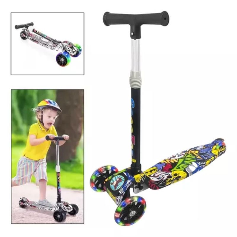GENERICO - Scooter 3 Ruedas con Luz Led Plegable Diseño Payaso