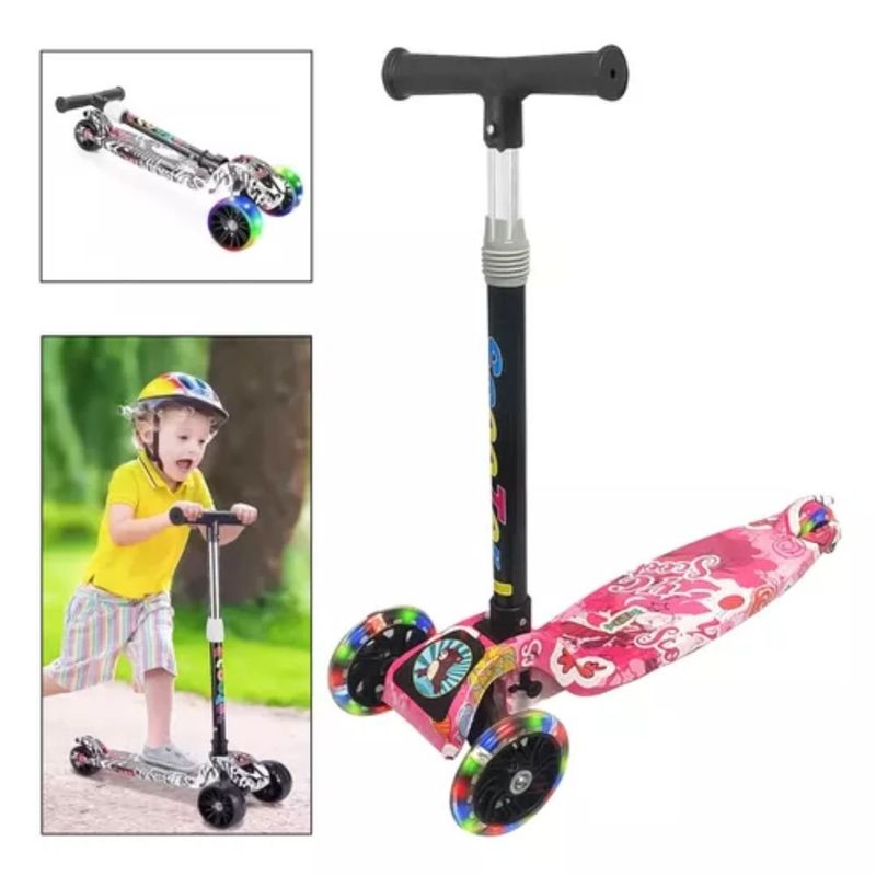GENERICO - Scooter 3 Ruedas con Luz Led Plegable Para Niños Rosa