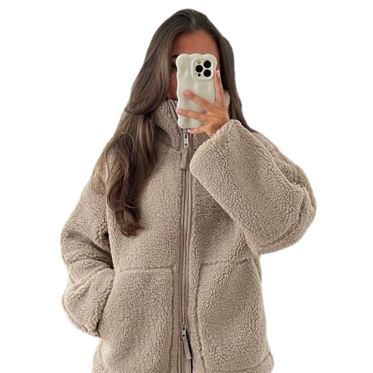 TIOZONEY - Chaqueta con cierre y cuello alto mujer - Café Claro