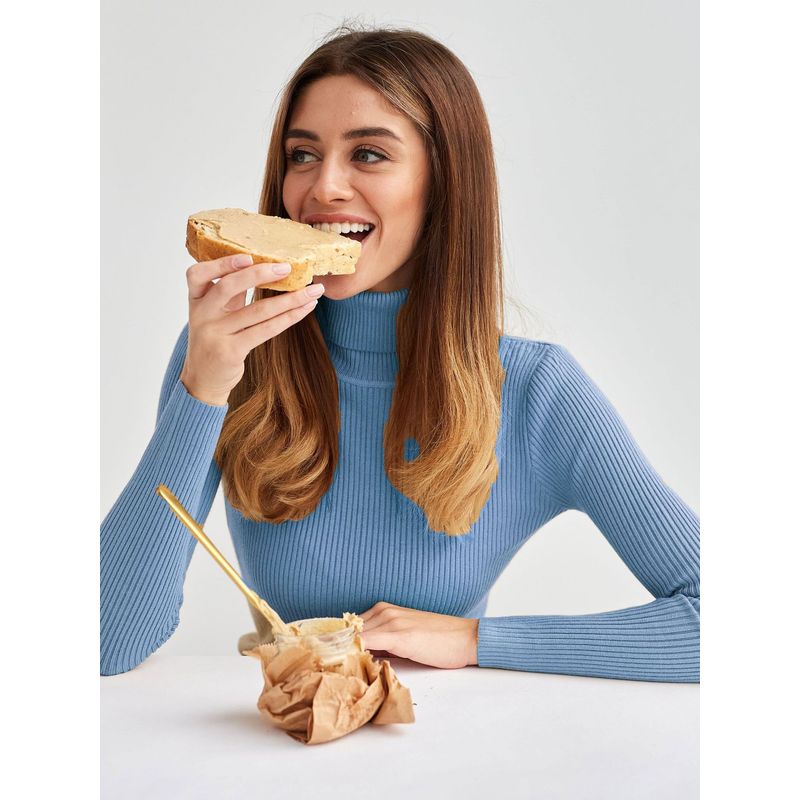 TIOZONEY - Sweater De Cuello Alto Mujer - Celeste