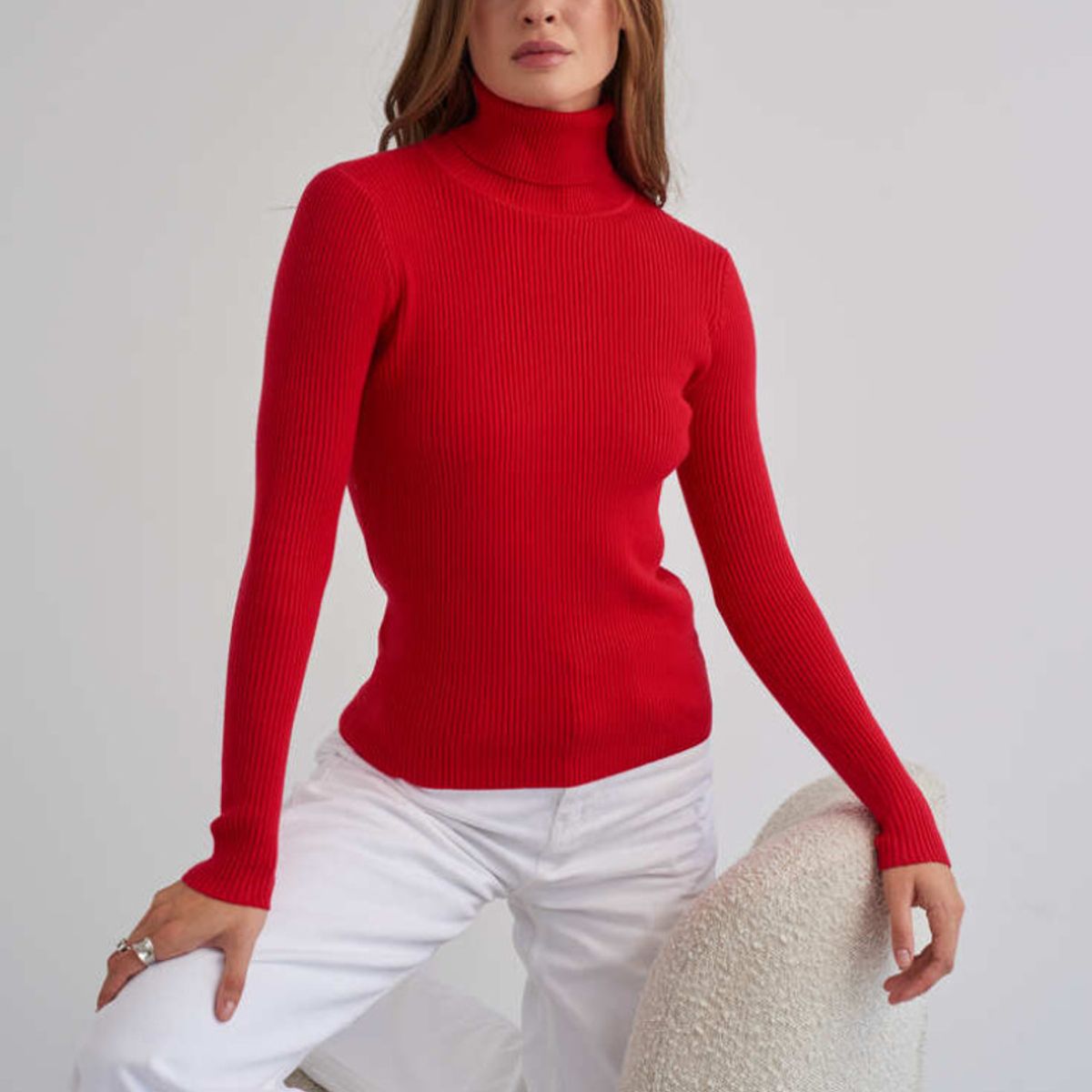 TIOZONEY - Sweater De Cuello Alto Mujer - Rojo