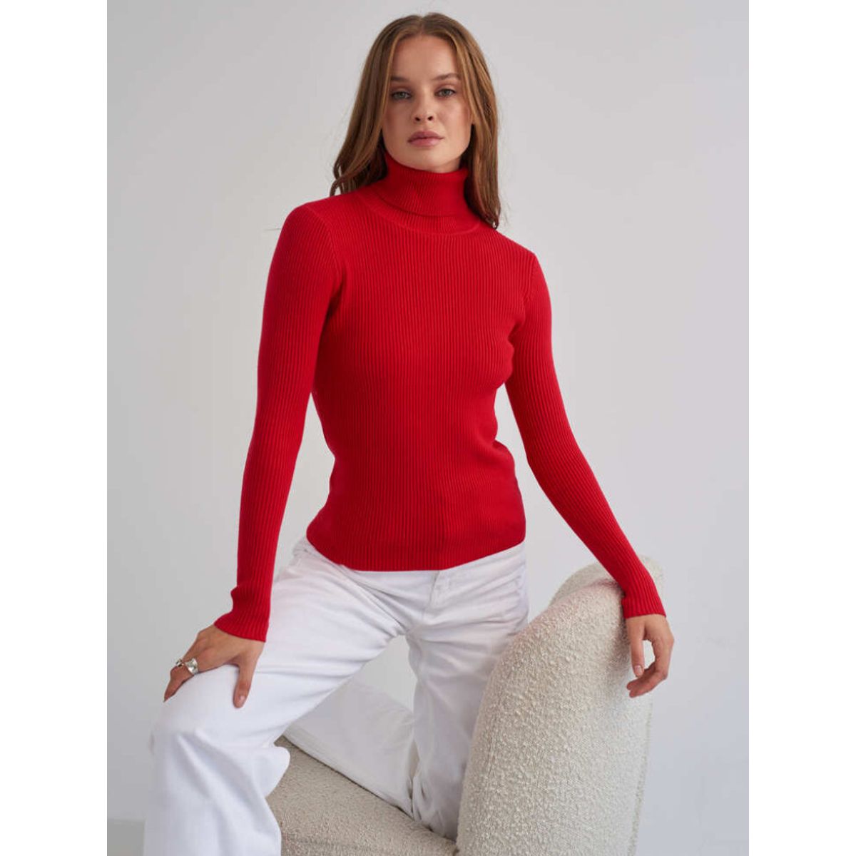 TIOZONEY - Sweater De Cuello Alto Mujer - Rojo