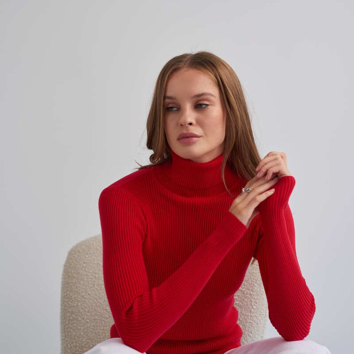 TIOZONEY - Sweater De Cuello Alto Mujer - Rojo