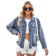 TIOZONEY - Chaqueta de Jeans Mujer -Azul