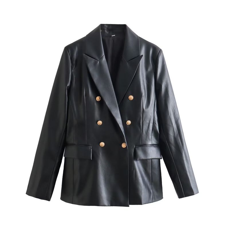 TIOZONEY - Chaqueta de traje de PU para mujeres - Negro