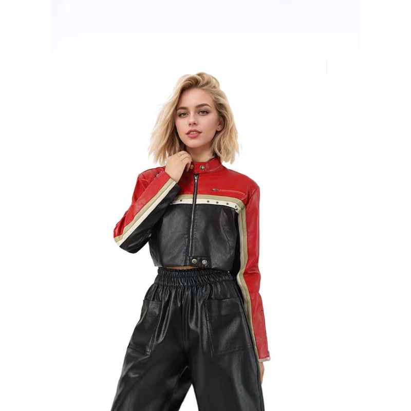 TIOZONEY - Chaqueta de cuero para moto