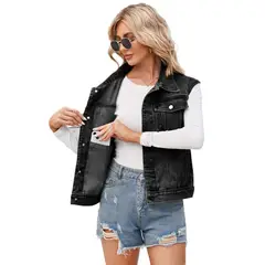 TIOZONEY - Chaqueta mezclilla sin mangas Mujer