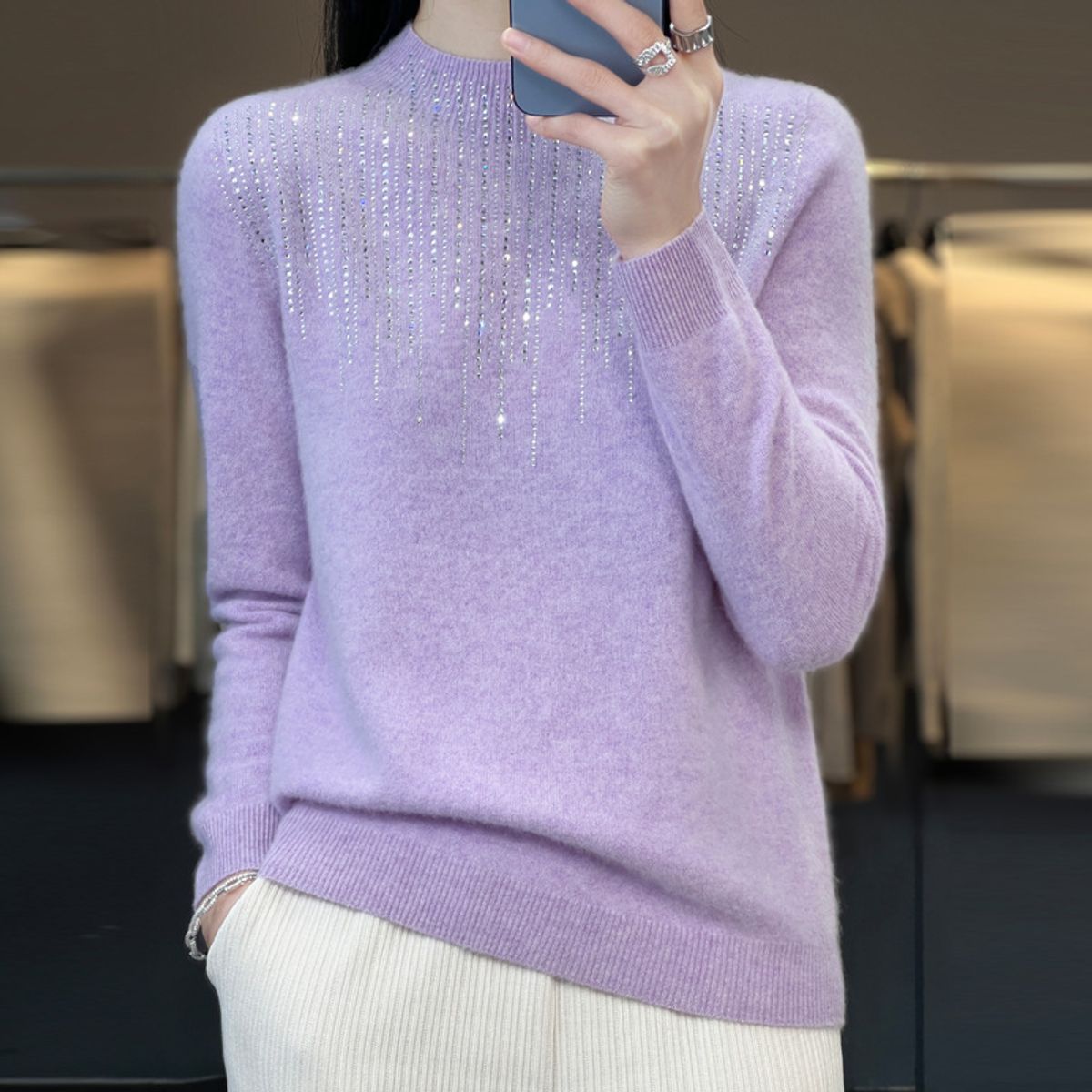 TIOZONEY - Suéter de cuello medio alto para mujeres - Morado