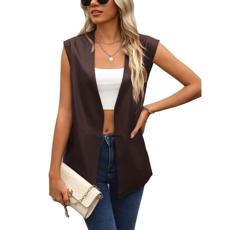 TIOZONEY - Chaleco de mujer sin mangas Chaqueta de cuero