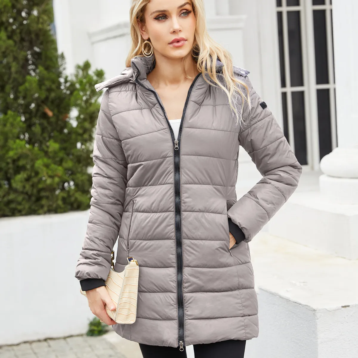 TIOZONEY - Parka Manga Larga Mujer - Gris