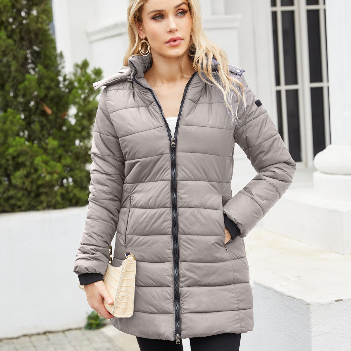 TIOZONEY - Parka Manga Larga Mujer - Gris