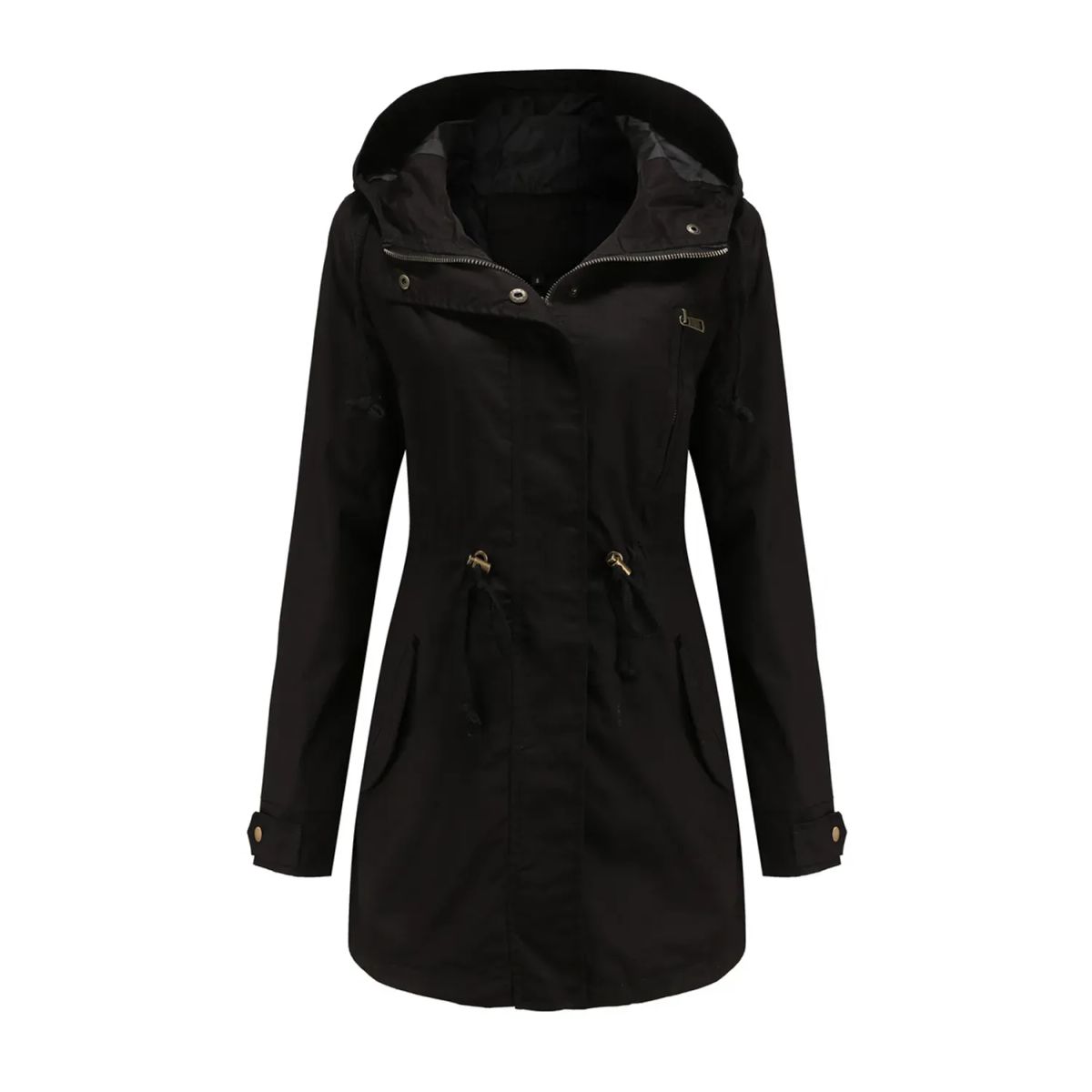 TIOZONEY - Cortavientos largo con gorro para mujer - Negro