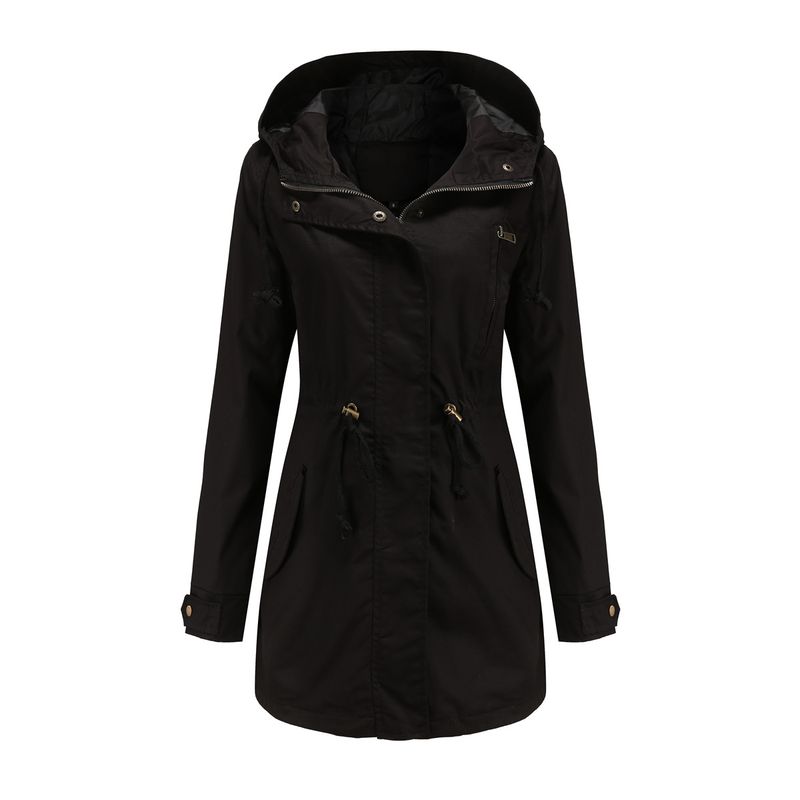 TIOZONEY - Cortavientos largo con gorro para mujer - Negro