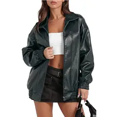 TIOZONEY - Chaqueta Larga De Cuero Suelta