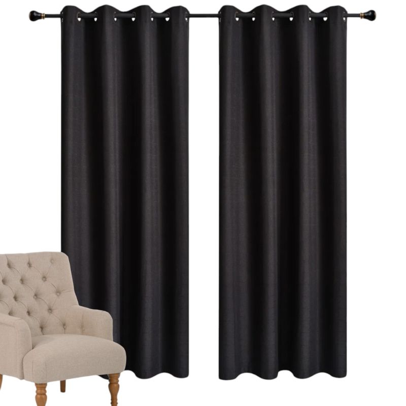 GENERICO - Par De Cortinas Blackout Engomada Térmica Poliéster 140x230cm Negro