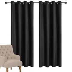 GENERICO - Par De Cortinas Blackout Engomada Térmica Poliéster 140x230cm Negro