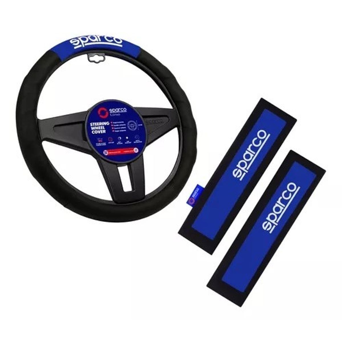 SPARCO - Cubre Volante + Cubre Cinturon Auto  Azul Universal spc1111bl