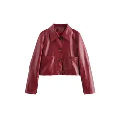 TIOZONEY - Chaqueta de manga larga de cuero para mujeres