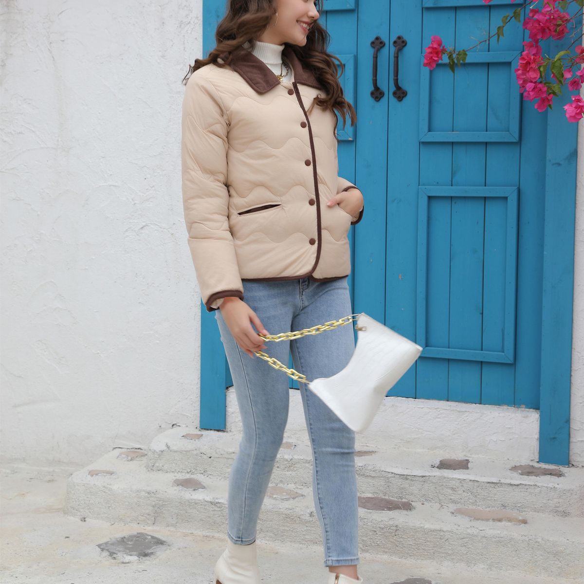 TIOZONEY - Parka Manga Larga Mujer - Beige