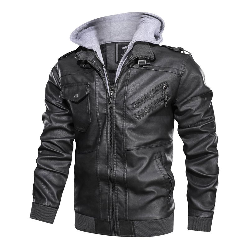 TIOZONEY - Chaqueta de hombre Slim Fit Zip PU