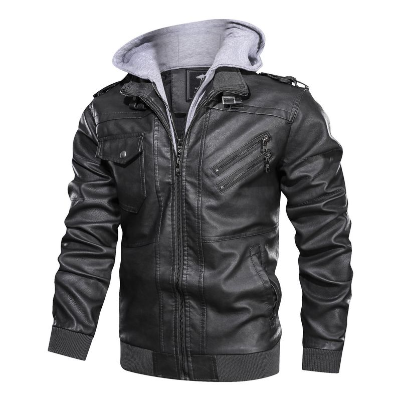 TIOZONEY - Chaqueta de hombre Slim Fit Zip PU