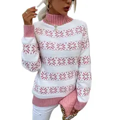 TIOZONEY - Sweater Cuello Alto con diseño para mujer - Rosado