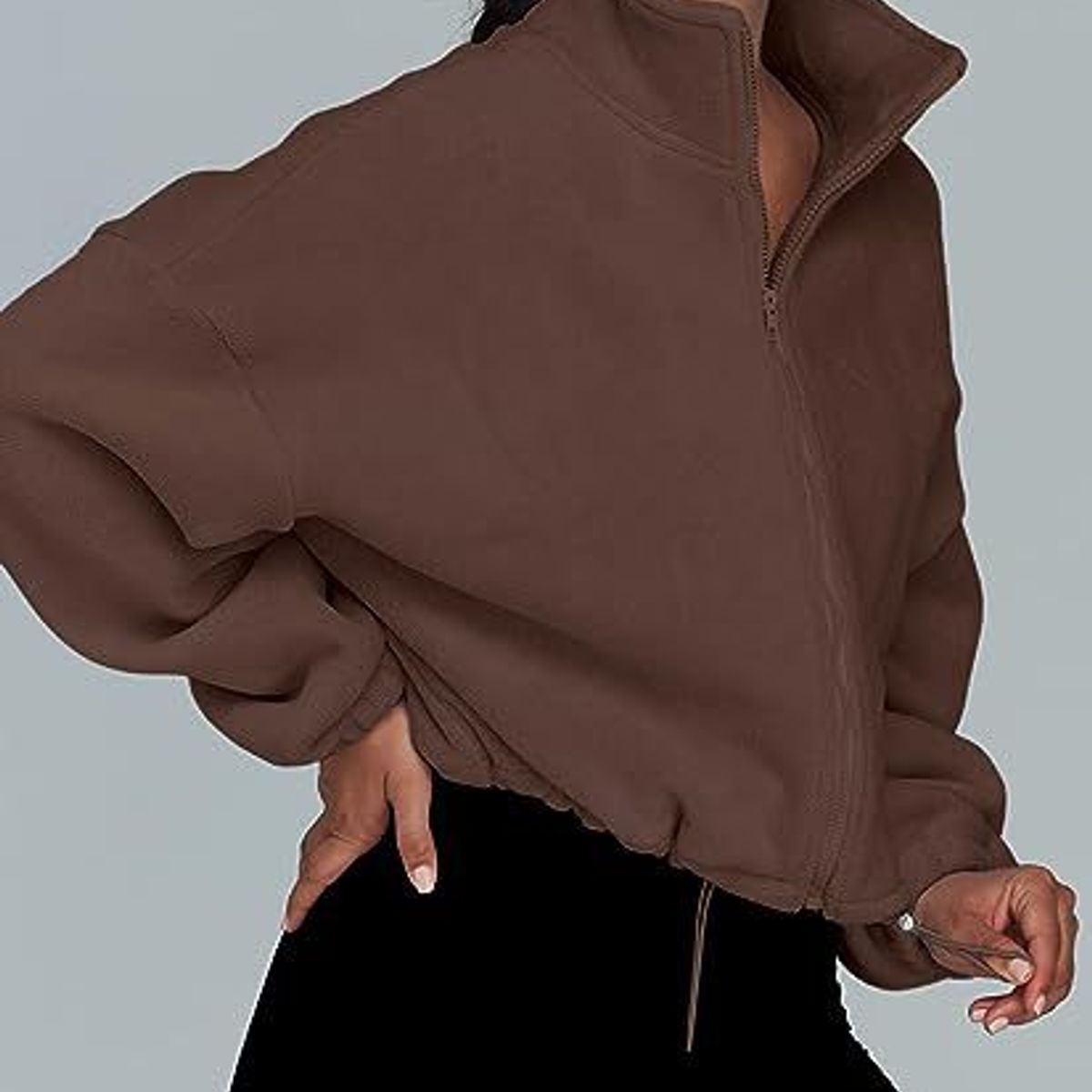 TIOZONEY - Sudadera acolchada con cremallera y cuello alto para mujer