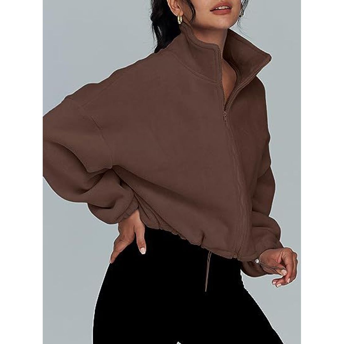 TIOZONEY - Sudadera acolchada con cremallera y cuello alto para mujer