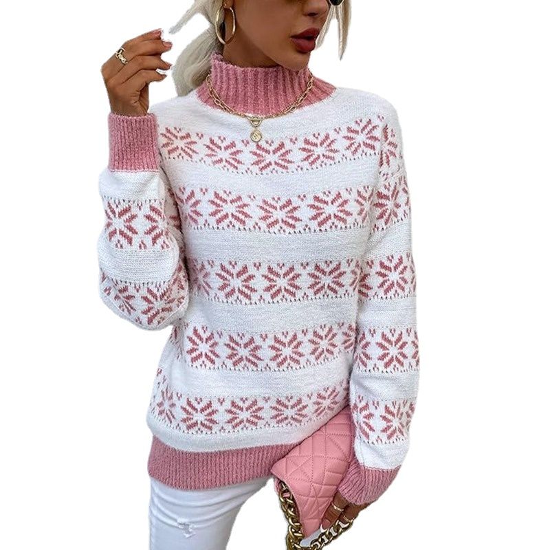 TIOZONEY - Sweater Cuello Alto con diseño para mujer - Rosado
