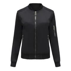 TIOZONEY - Chaqueta Mujer Casual Delgada con cierre - Negro