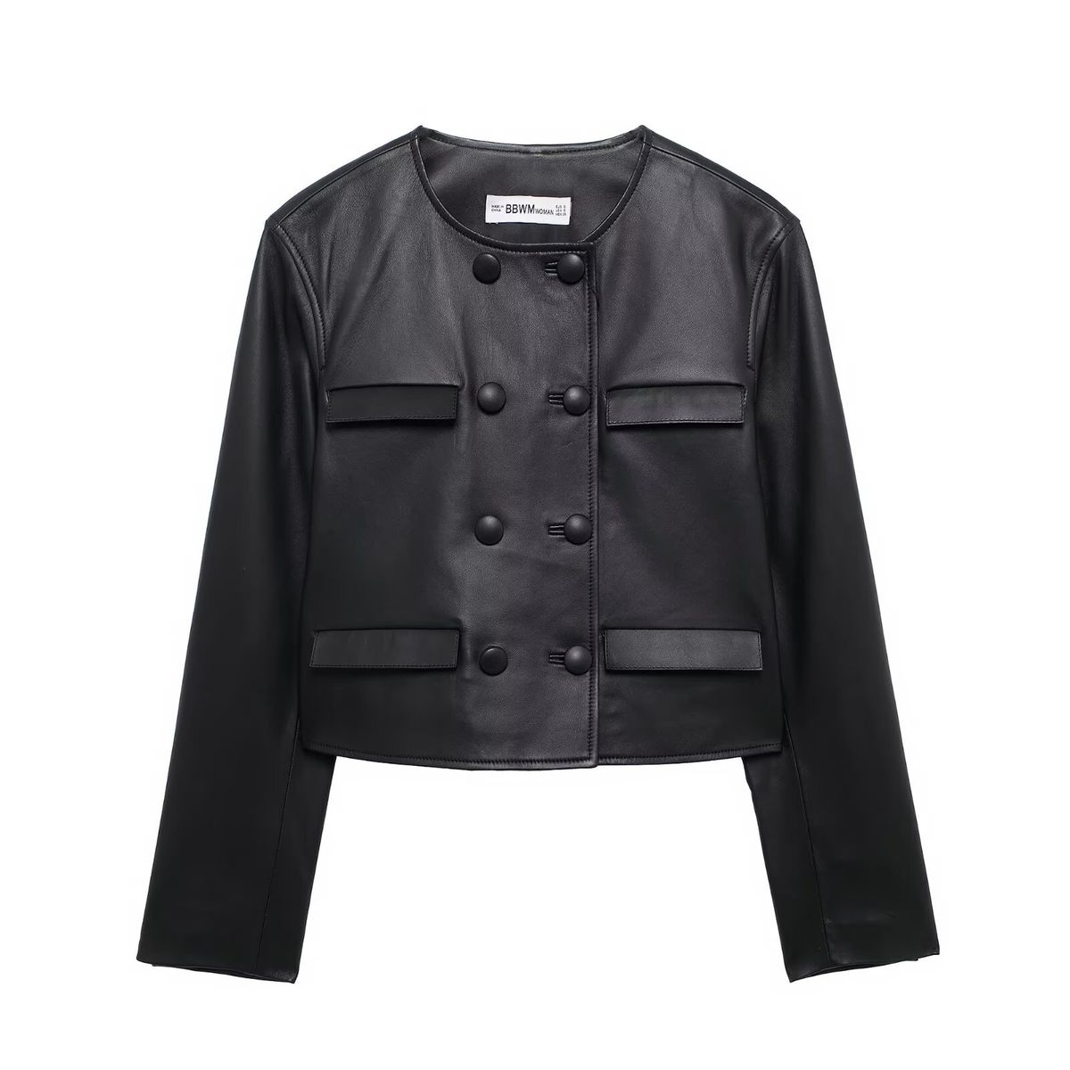 TIOZONEY - Chaqueta de PU genuino negro para mujer