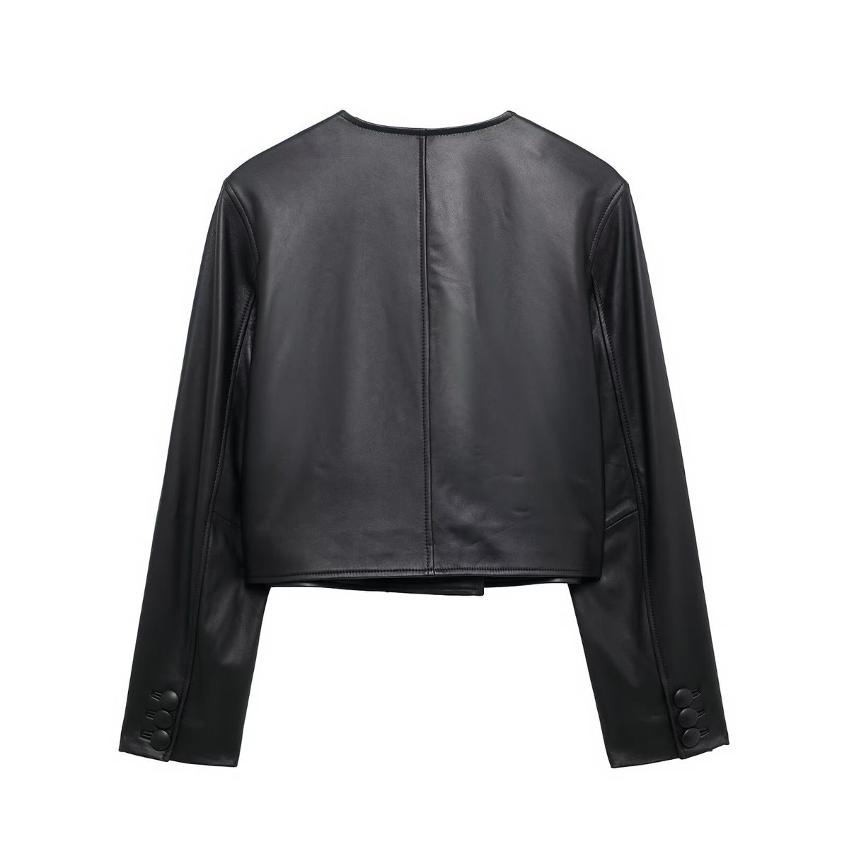 TIOZONEY - Chaqueta de PU genuino negro para mujer