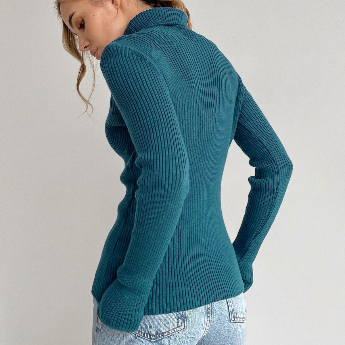 TIOZONEY - Sweater De Cuello Alto Mujer - Turquesa