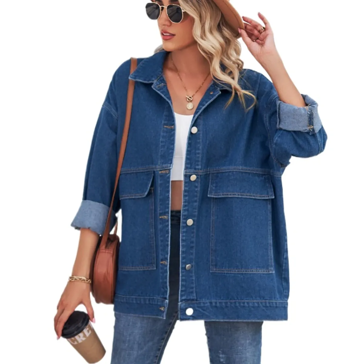 TIOZONEY - Chaquetas De Jeans Mujer  -Azul