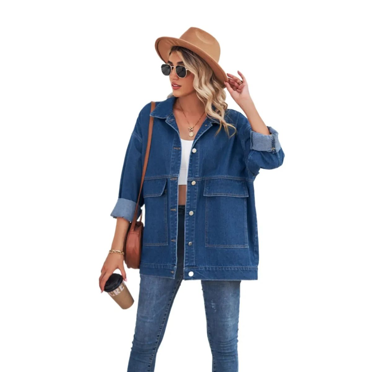 TIOZONEY - Chaquetas De Jeans Mujer  -Azul