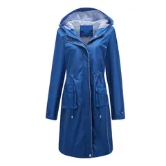 TIOZONEY - Cortavientos impermeable con gorro para mujer - Azul
